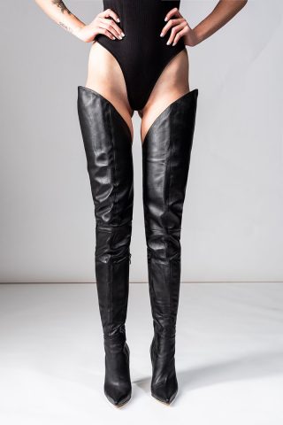 crotch high leather boots